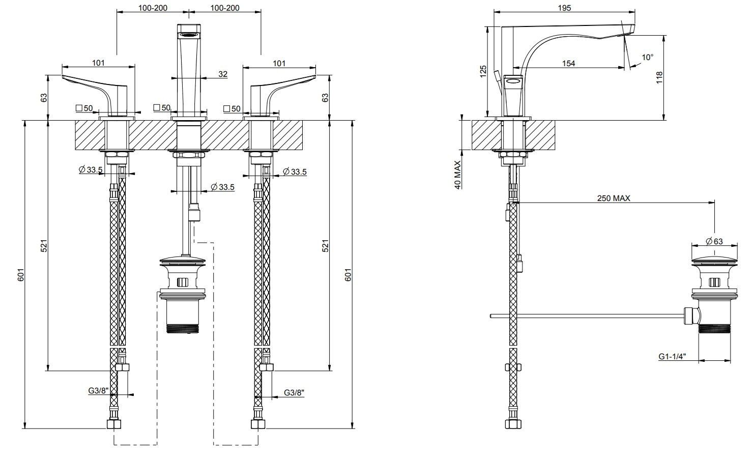 Смеситель для раковины с 3 отверстиями из латуни Gessi рельеф ARCH-00118081 - Вид №2