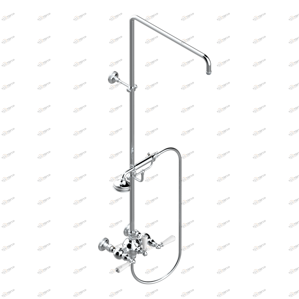 G75-64CD Смеситель для душа встраиваемый в стену / переключатель / открытая душевая колонна / душ "телефон", шланг и настенные рожки для лейки - межцентровое расстояние 150 мм. (без верхней лейки) Thg-paris Charleston с рукоятками Матовый никель G75 64CD CAT.C