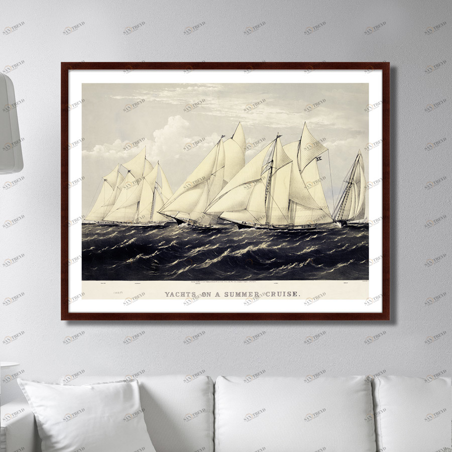 Картина в раме 130х102 см Yachts on a summer cruise, 1871г. КАРТИНЫ В КВАРТИРУ  264202 Бежевый;синий;разноцветный 
