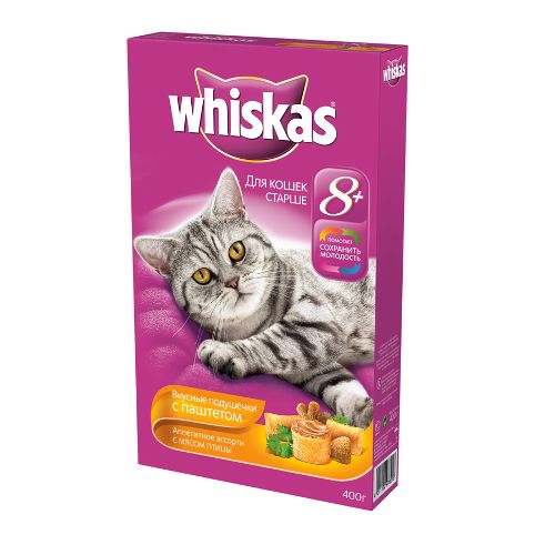 ПР0030103 Корм для кошек ВИСКАС старше 8 лет подушечки паштет птица сух. 350г WHISKAS 