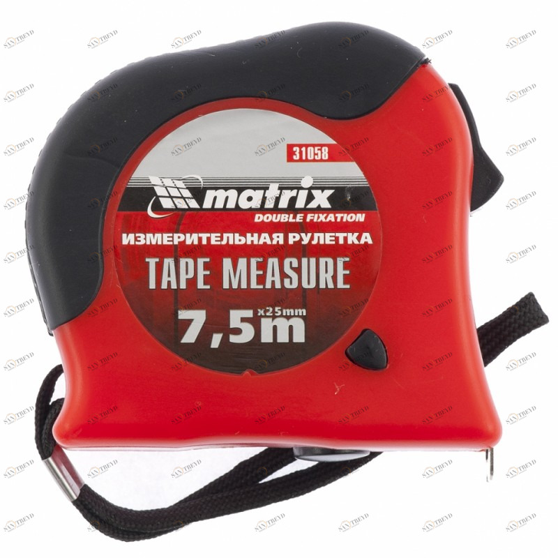 Рулетка Double fixation 7,5мх25мм обрезиненный корпус, двойная плавная фиксация Matrix 8209