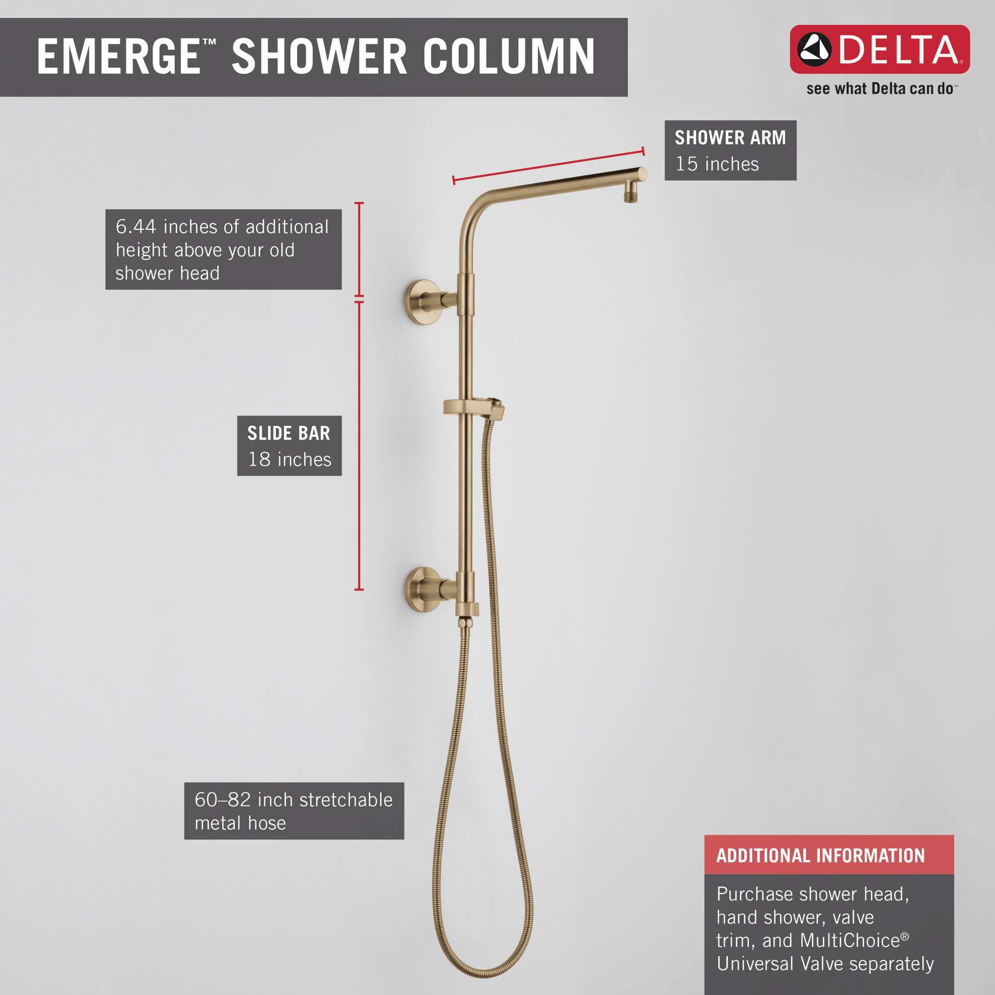 58810-CZ Душевая колонна 18 дюймов, круглая Delta Faucet Universal Showering Шампанское бронза  - Вид №8