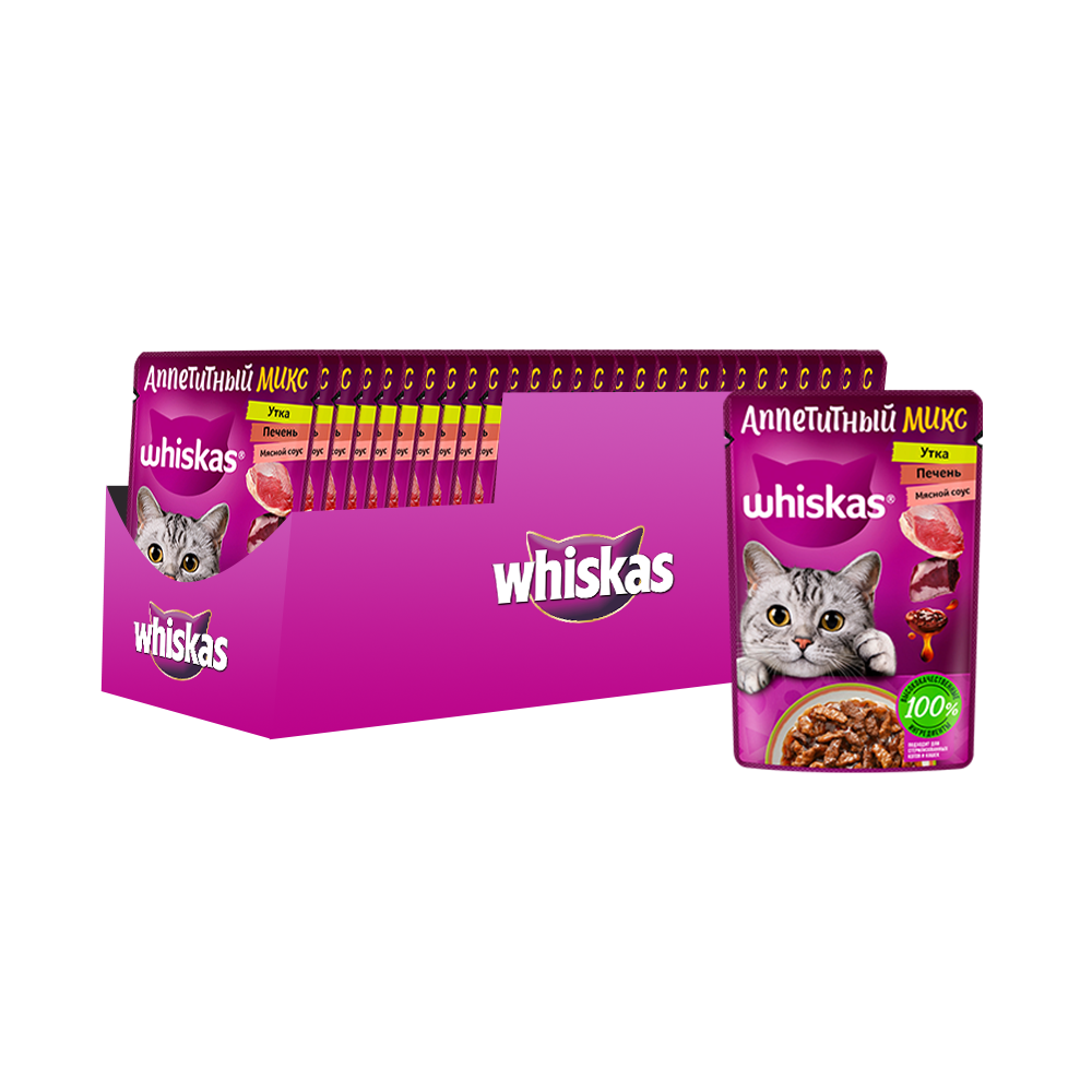 ПР0059380*28 Корм для кошек прошутто утка, печень рагу пауч 75г (упаковка - 28 шт) WHISKAS 