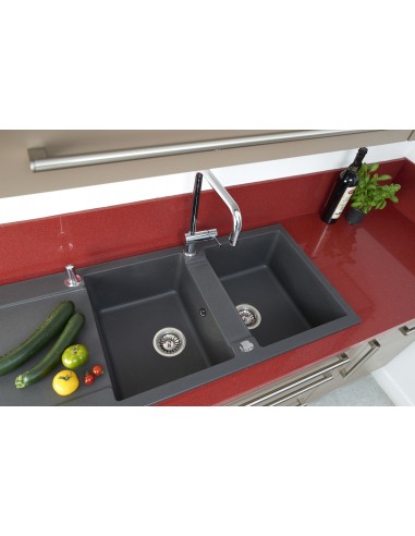 438000 000 00  Сетчатый фильтр для мойки с 2 чашами, автоматический трос с переливом, Д. 90 мм, зажим 0/18 мм, нержавеющая сталь Valentin Сталь  - Вид №2