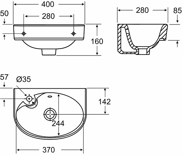 1156101101 Подвесная раковина настенная прямоугольная IDO Glow - Вид №1