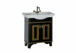 Тумба с раковиной Aquanet Валенса 80 черный краколет/золото