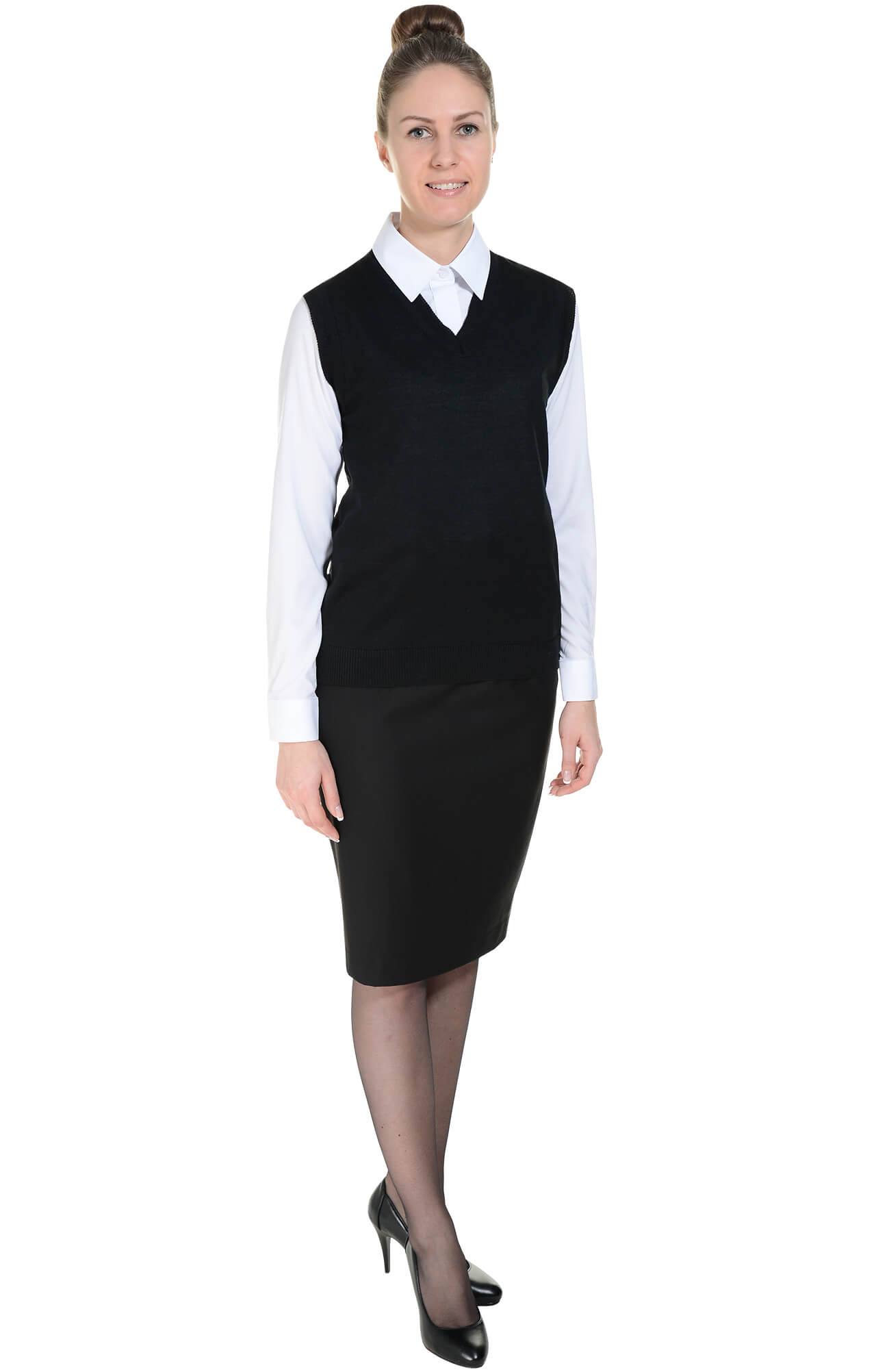 62518 Жилет трикотажный женский черный  Одежда для официантов  размер 52-54 Спецодежда  - Вид №2