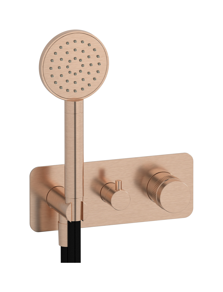 Прогрессивный настенный смеситель для душа на 3 потребителя со встроенным душевым гарнитуром. WE ARE IB rx314sr Brushed Rose Gold Reflex