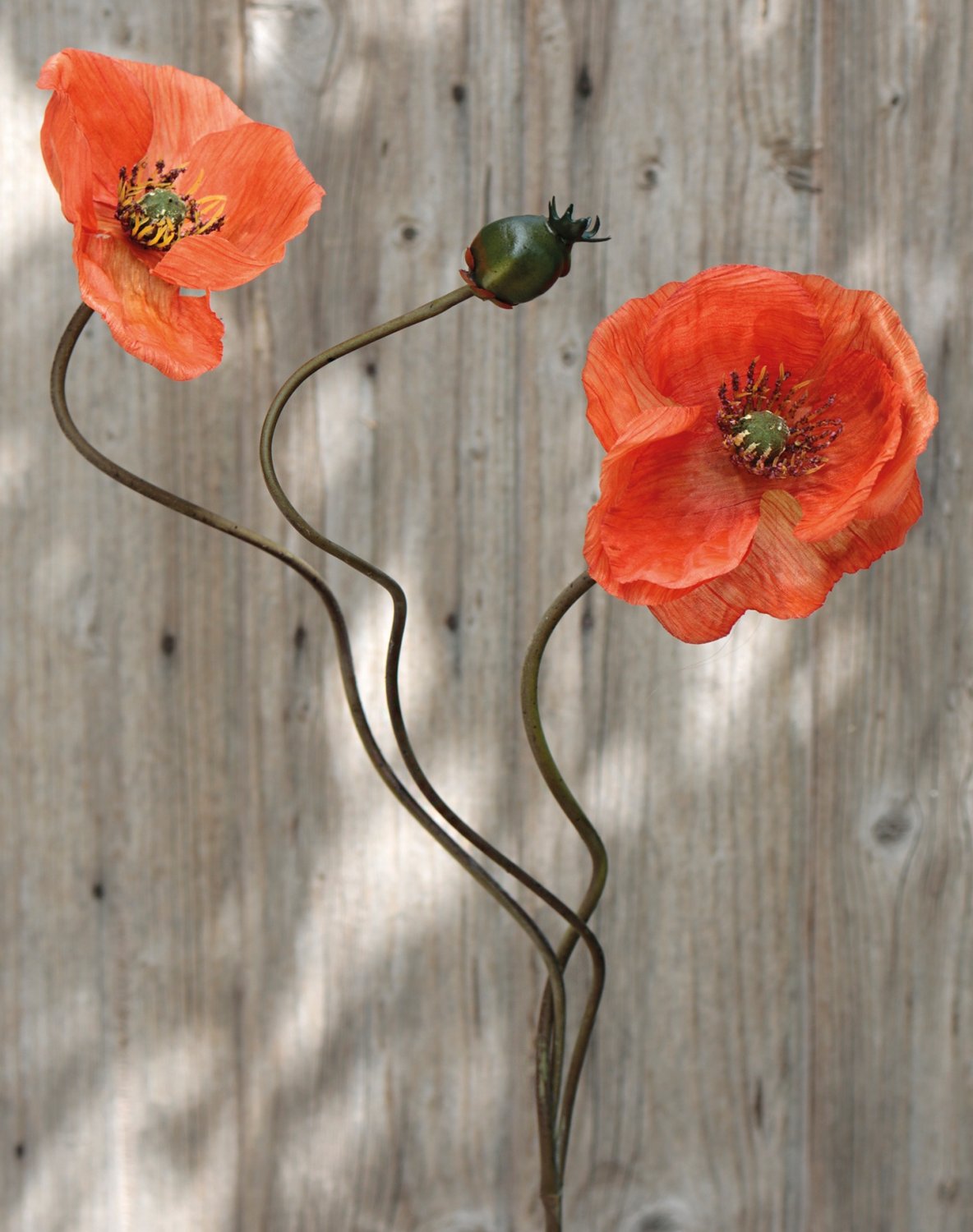 4562 334 a3 Пластиковые маки, 2 цветка, 1 бутон, 75 см, оранжевые H-andreas  - Вид №4