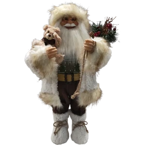 Фигурка новогодняя «Дед Мороз с мишкой», 60 см, цвет белый/бежевый