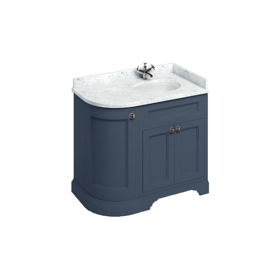 Burlington Отдельностоящий изогнутый угловой блок 100 RH со столешницей Carrara White и встроенной белой раковиной Мэтт Уайт FC3W_BC98R  - Вид №4