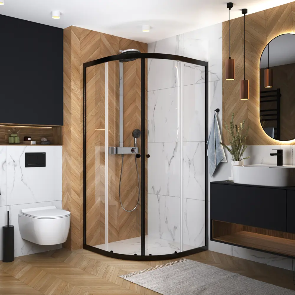 DOMANI-SPA Cube — угловой душевой бокс с черным профилем и стеклянными створками 89363999 Delight STLM-1001426