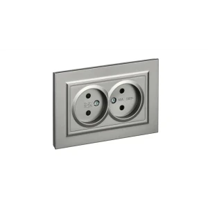 91926236 Розетка двойная встраиваемая Iek Brite BR-R23-10-K46-F со шторками цвет сталь STLM-1346334