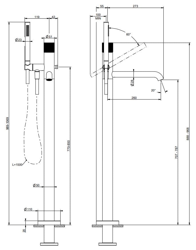 Смеситель для ванны из хромированной латуни Gessi Habito ARCH-00102880 - Вид №2