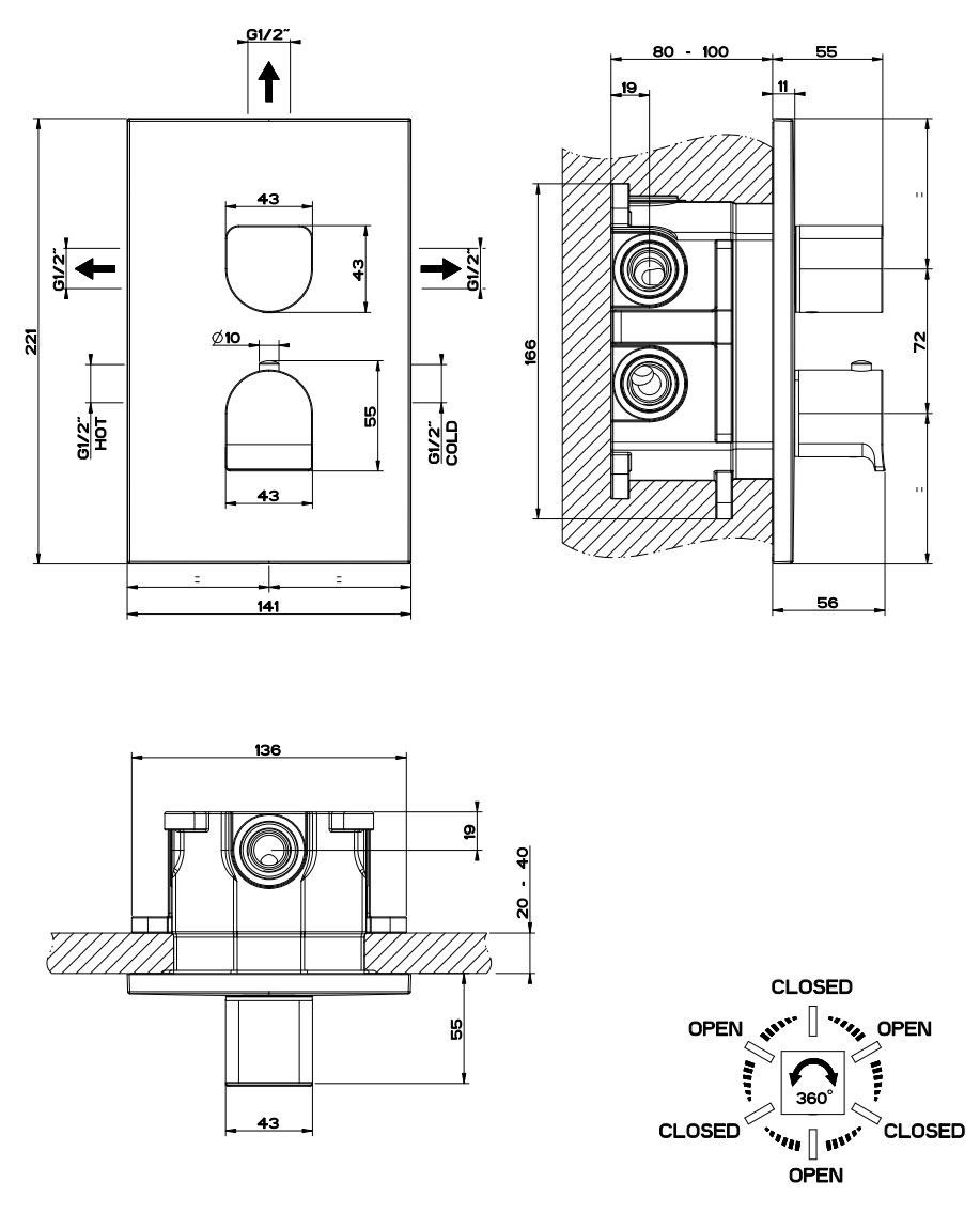 Смеситель для душа с 2 отверстиями из латуни с пластиной Gessi рельеф ARCH-00070321 - Вид №4