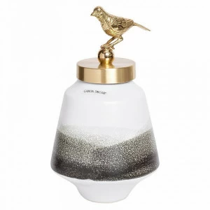 Ваза керамическая с крышкой бело-серая 16х28 см "Птичка" GARDA DECOR ДИЗАЙНЕРСКИЕ 266926 Белый;серый