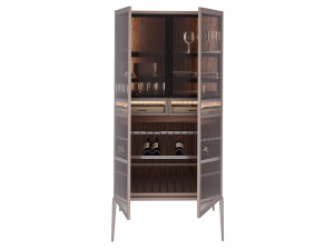 Деревянный и стеклянный барный шкаф со встроенным освещением