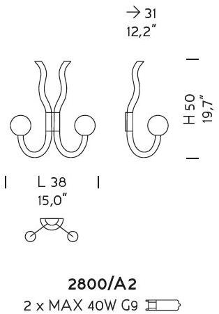 Sylcom Настенный светильник из муранского стекла Modà 2800/a2 - Вид №2