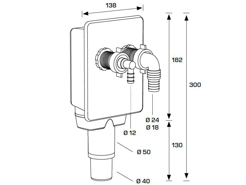 Двойной встраиваемый сифон для слива бытовой техники Bonomini Bibox ARCH-00024385 - Вид №4