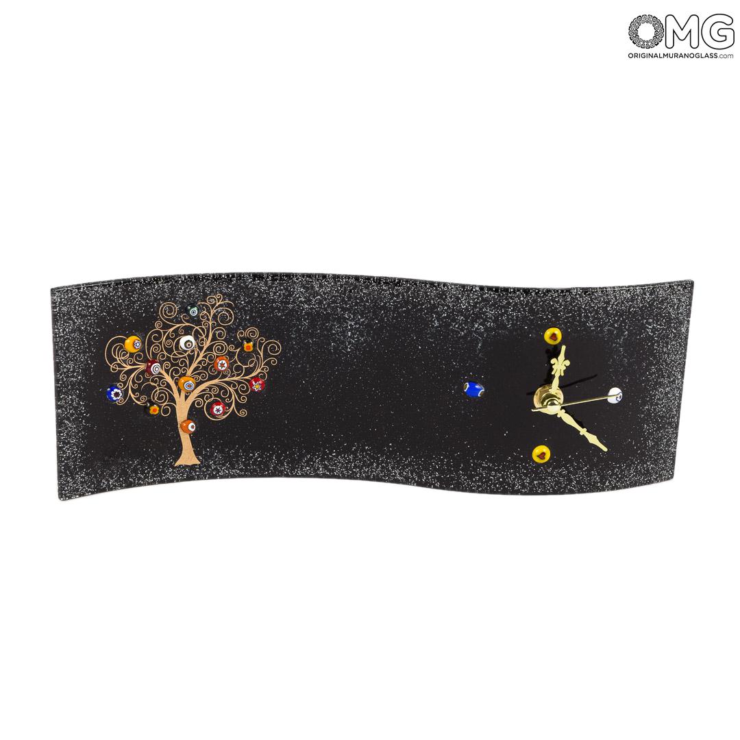 3112 ORIGINALMURANOGLASS Настольные часы Древо Жизни - чёрные прямоугольные - Original Murano Glass OMG 30 см  - Вид №1