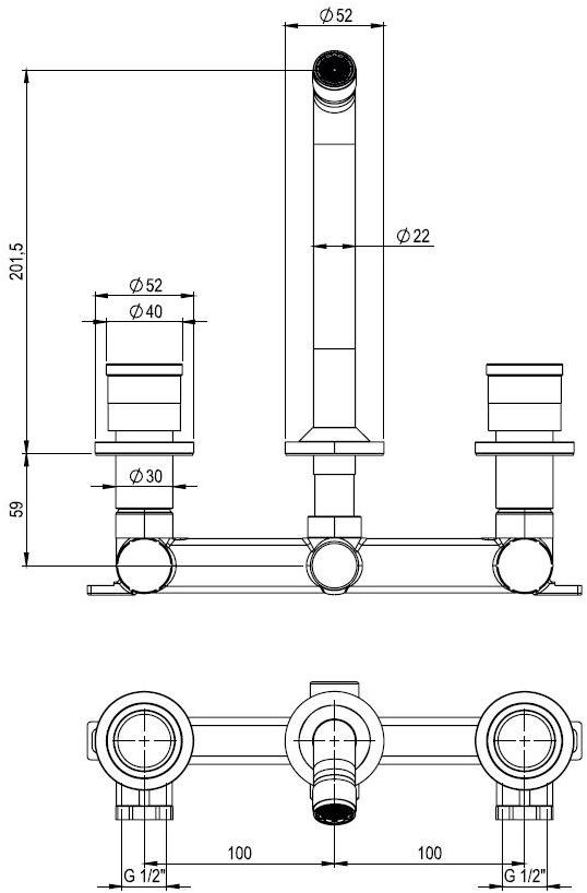 Super Inox Смеситель для умывальника настенный из нержавеющей стали с 3 отверстиями Rétro 0281196x RETRO - Вид №3