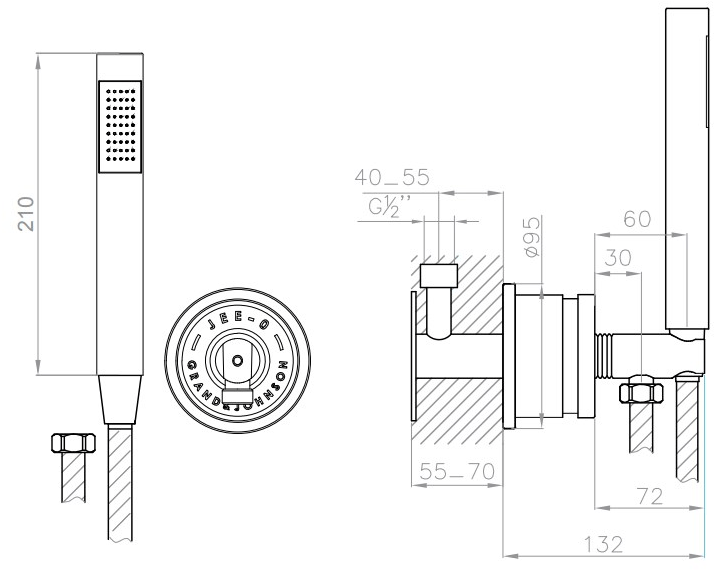 JEE-O Настенный ручной душ из стали с гибкой опорой Soho 700-6910/2/8/9 - Вид №2