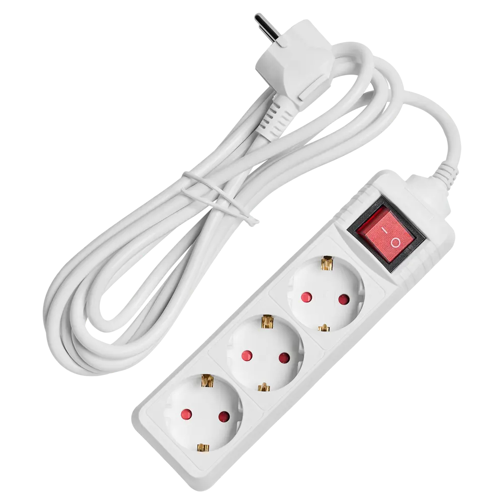 Удлинитель бытовой Skybeam 3x0.75 3 м 3 розетки с заземлением 2300 Вт с выключателем цвет белый STLM-2186439