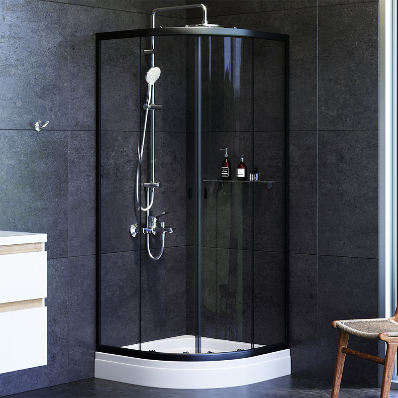 W88E-205-080BT Twin Slide Душевое ограждение c поддоном 80x80 профиль черный AM.PM X-Joy 