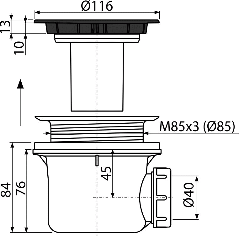 Сифон для душевого поддона, черный-мат ALCAPLAST A49BLACK - Вид №1