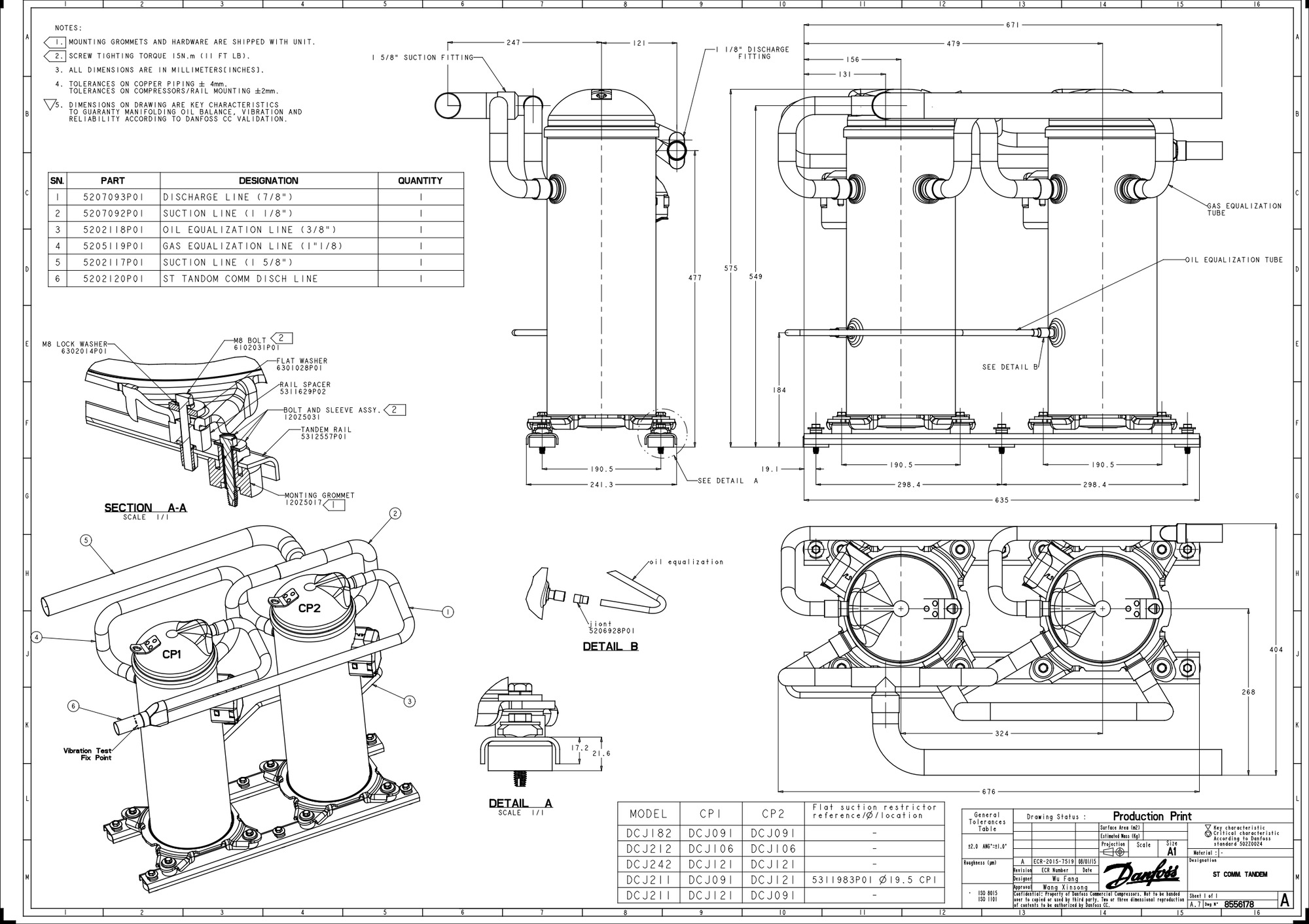 Danfoss DCJ — Герметичные спиральные компрессоры, R401A DCJ106T4LC8 Компрессор спиральный 121L5035  - Вид №5