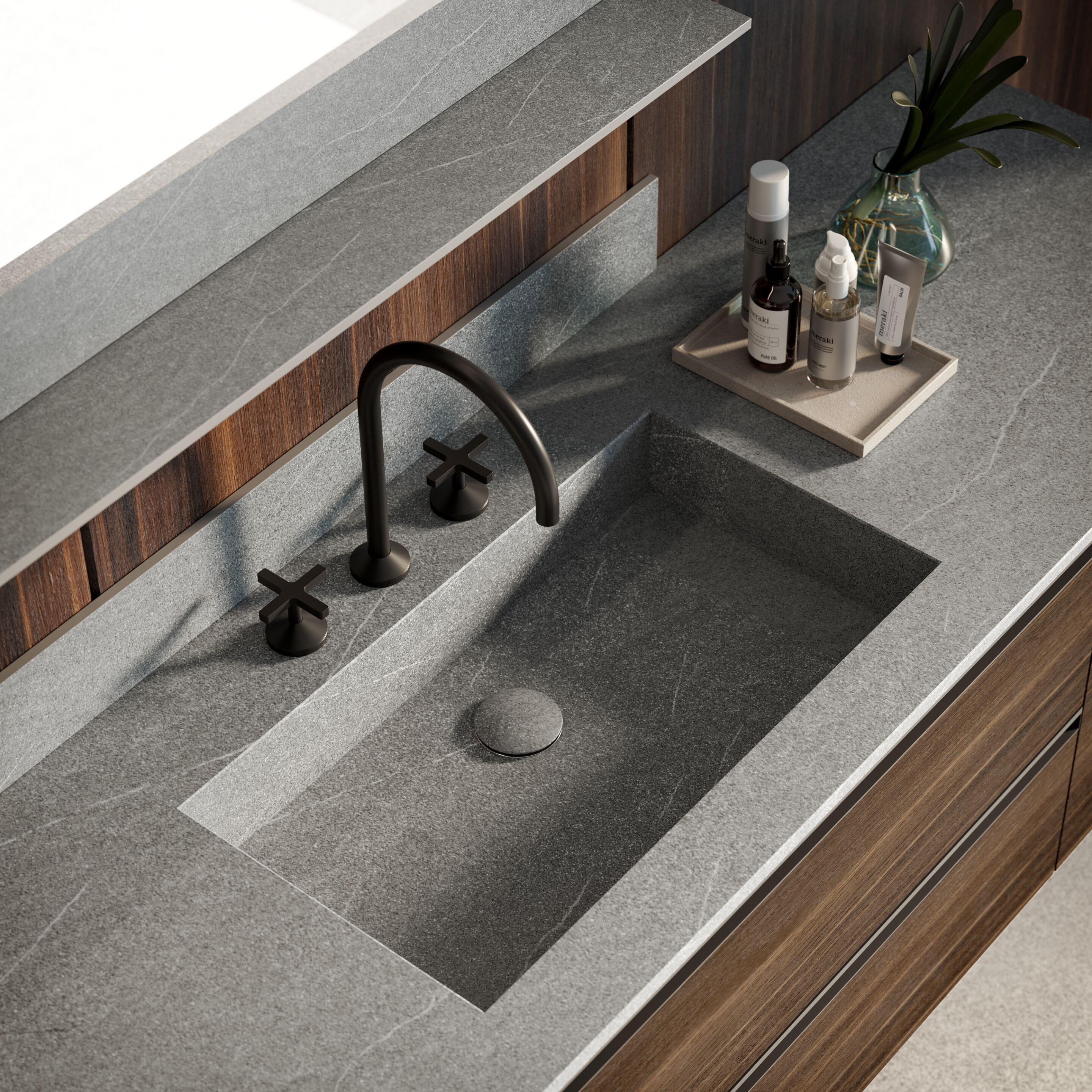 HPL подвесной одиночный умывальник с ящиками и зеркалом Birex Deep ARCH-00098485 - Вид №3