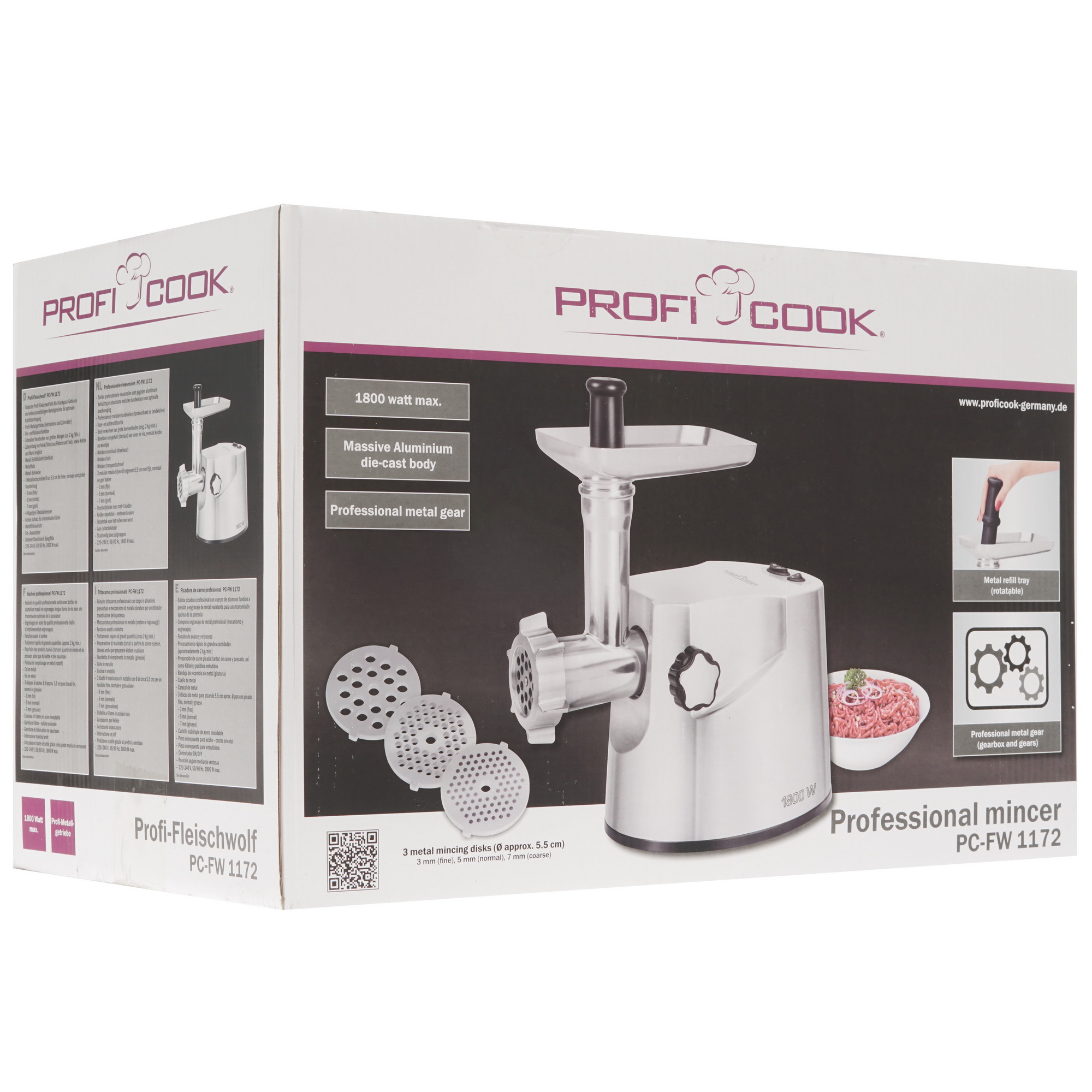 8165194 Мясорубка электрическая Profi Cook PC-FW 1172 серый ProfiCook STDN-0104310 - Вид №7