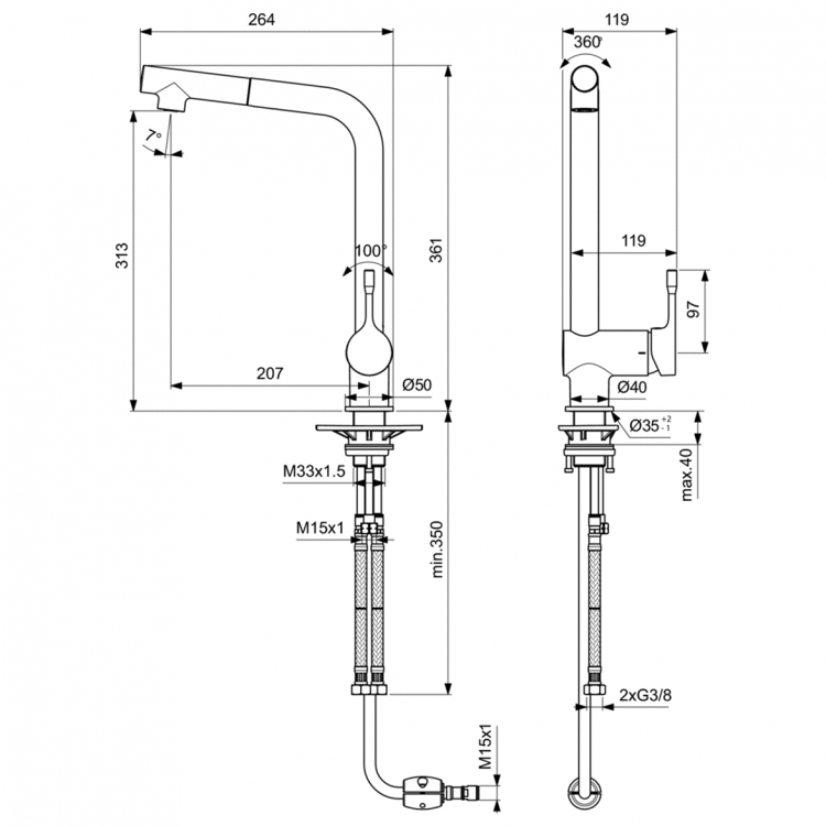 BC176AA Cмеситель для кухонной мойки Ideal Standard CERALOOK - Вид №4