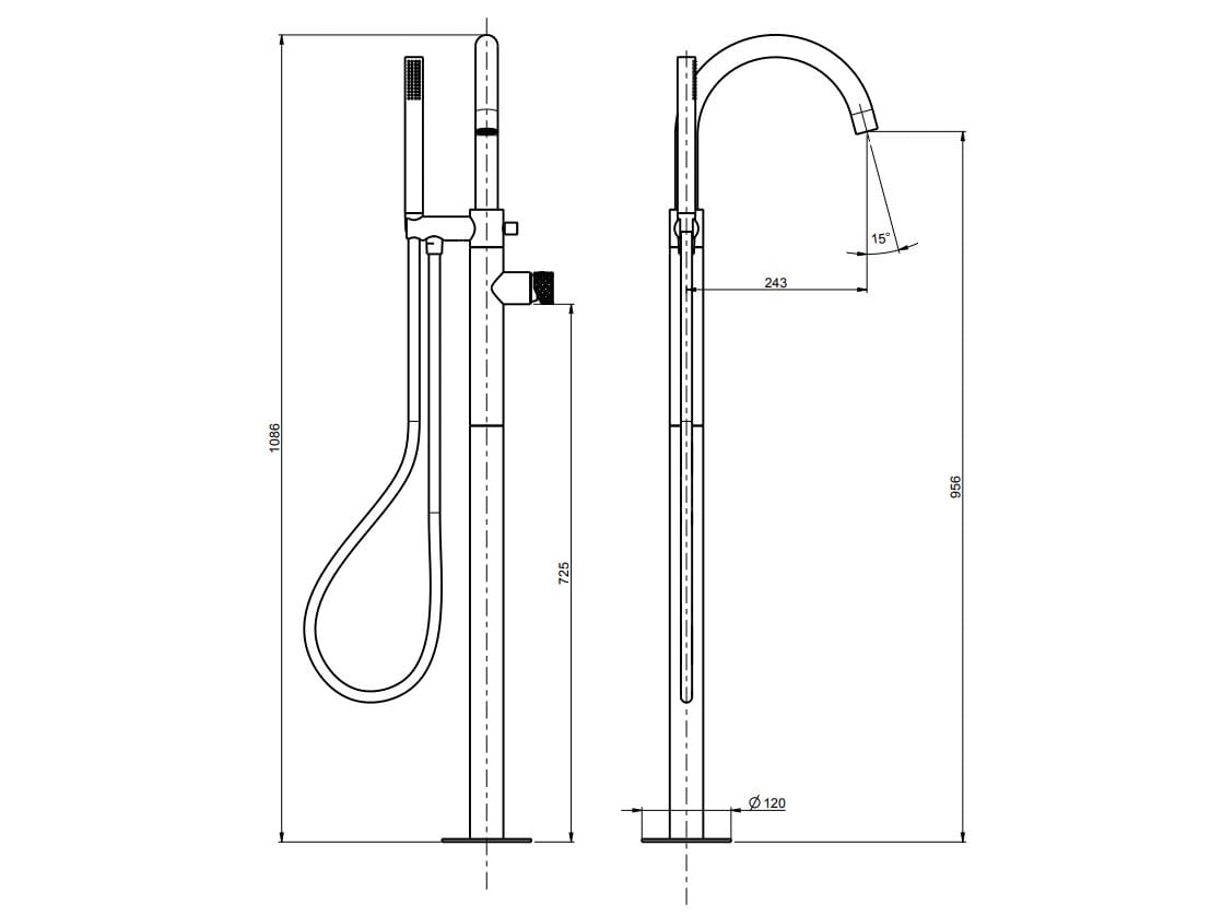Однорычажный смеситель для ванны с ручным душем Rubinetterie Frattini Pepe XLS ARCH-00055154 - Вид №7