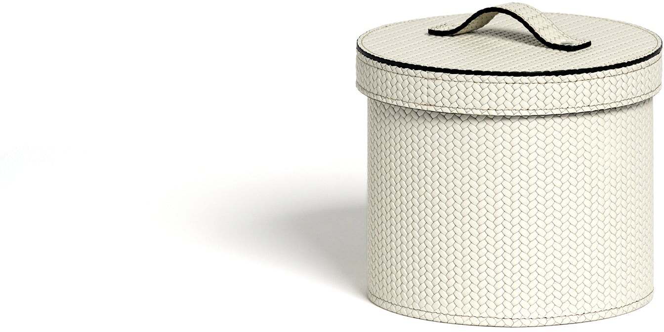 Круглая корзина для бумаг с крышкой - Ø 15X13 см / зернистая кожа_темно-серый