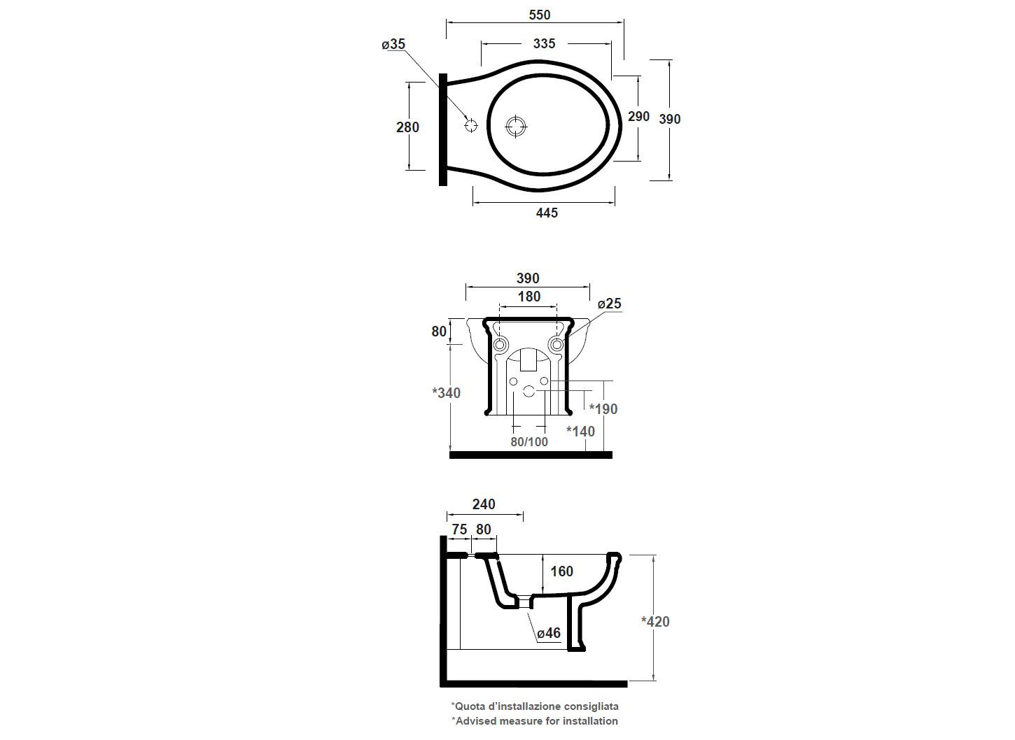 Керамическое подвесное биде с переливом Gaia Mobili Complements ARCH-00095973 - Вид №2
