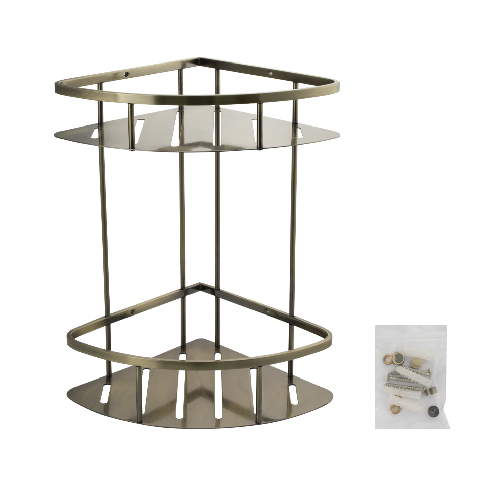 GFmark - Полочка угловая, овальная, с литым дном, двойная, 22 см - БРОНЗА, код: 77353  - Вид №4