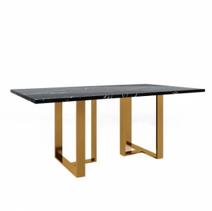 Обеденный стол черный с мраморной столешницей и золотой отделкой 200 см "Армстронг" АЛЕТАН  350938 Черный