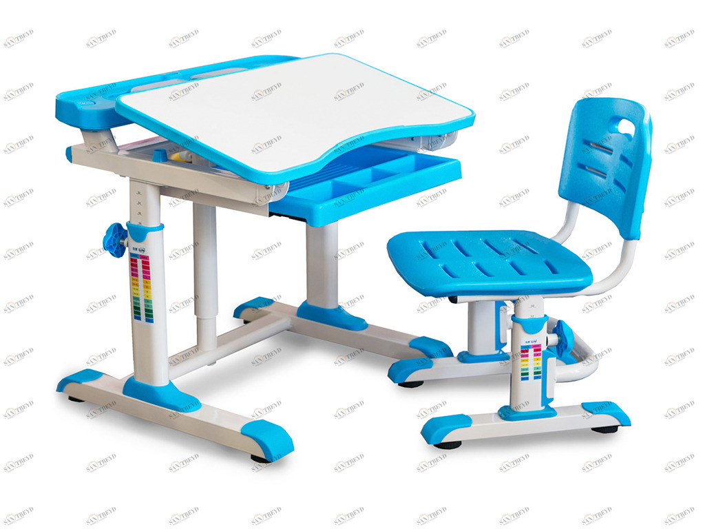 Растущая парта и стул белая, синяя MEALUX EVO  261490 Белый;голубой Santreyd 