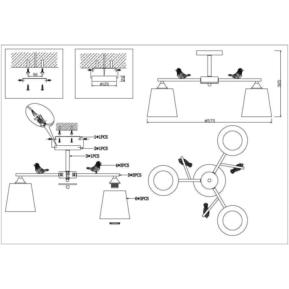 Люстра потолочная Escada 697/3P, 3 лампы, 9 м², цвет белый STLM-2050809 - Вид №10