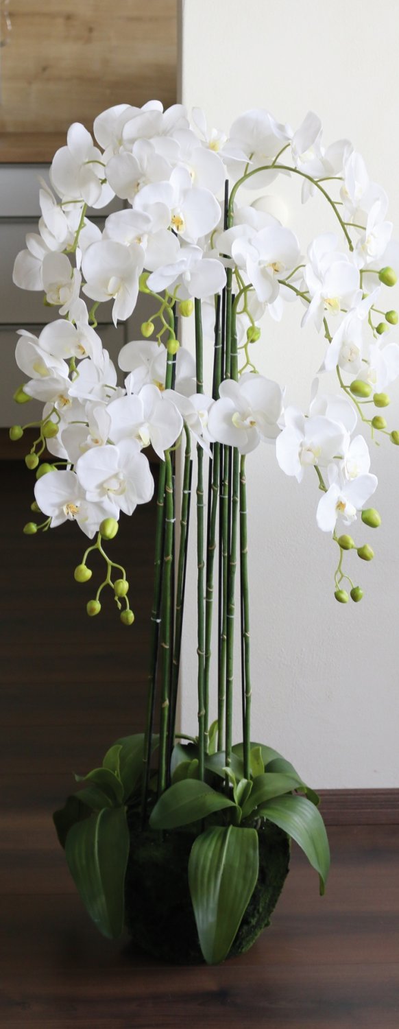 2860 777 a3 Пластиковая орхидея Phalaenopsis с 'почвой', 9-кратная, 120 см, real touch, белая H-andreas  - Вид №12