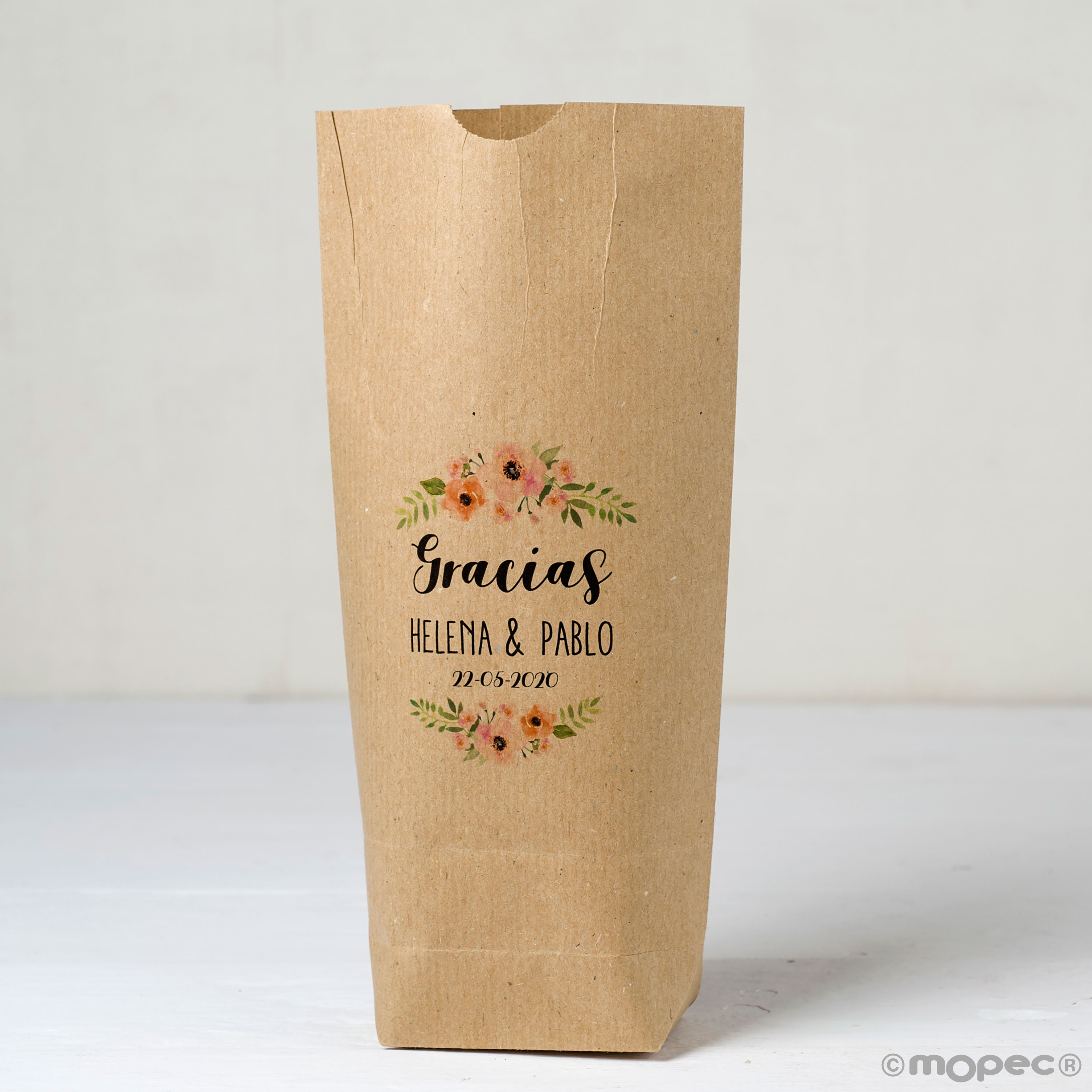 E442.1 PERS. Пользовательская цветочная сумка tiara kraft, «спасибо», 50 единиц. Dekoraniaevents Bodas 