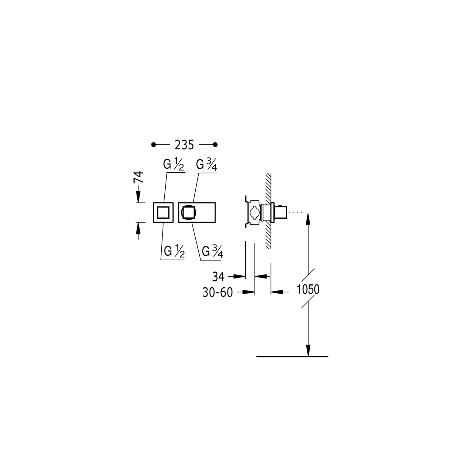БЛОЧНАЯ СИСТЕМА Блочная система 2-ходовой скрытый термостатический смеситель-20725299NM TRES Thermostatic - Вид №1