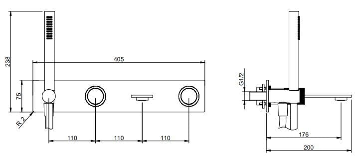 Смеситель для ванны из нержавеющей стали с душем Rubinetterie Treemme 3.6 ARCH-00057709 - Вид №1