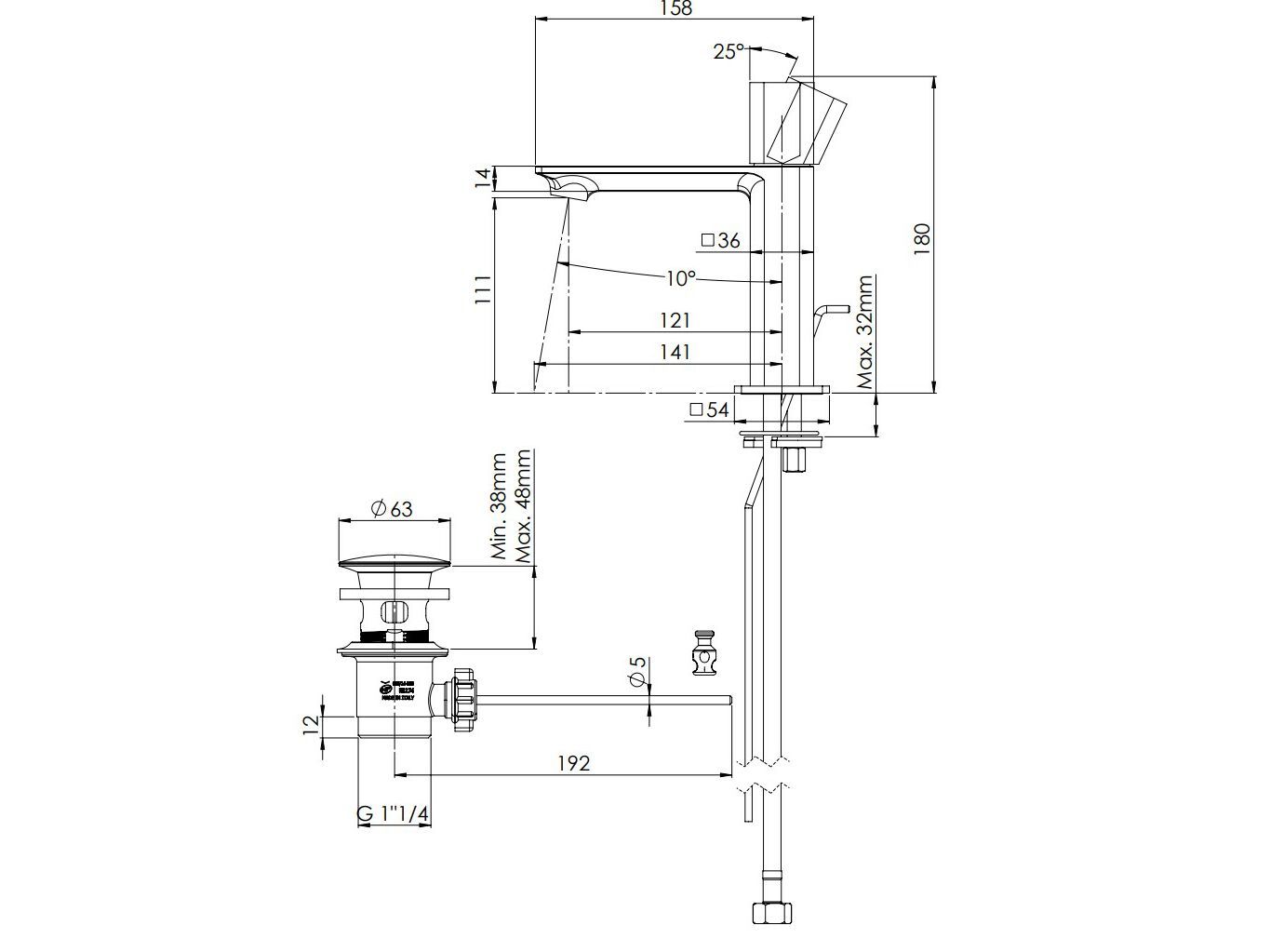 Однорычажный смеситель для раковины Rubinetterie Mariani Icon-Q ARCH-00088110 - Вид №4