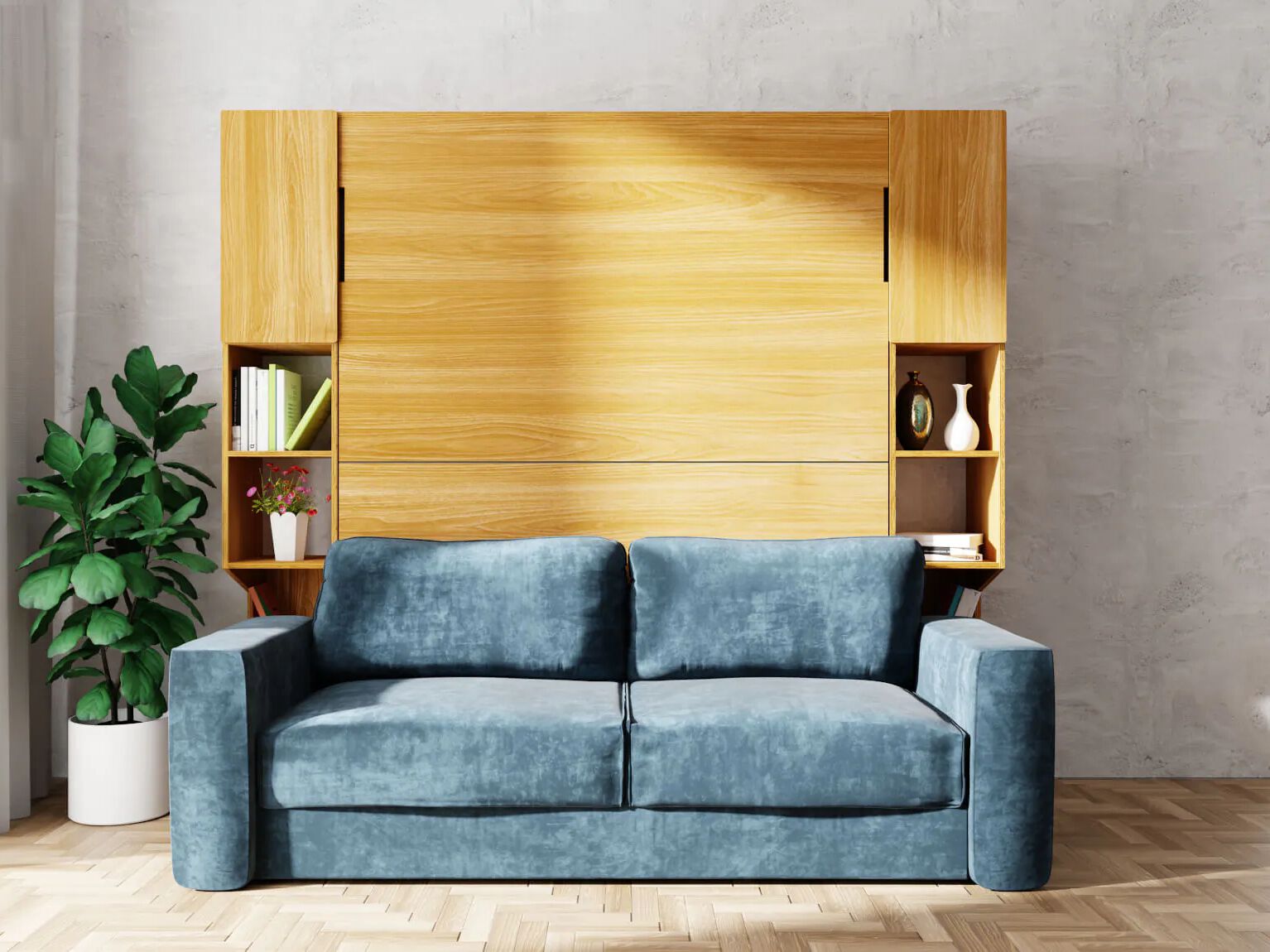 Вертикальная выдвижная кровать с полкой и диваном Radis сетка ARCH-00087151 - Вид №2