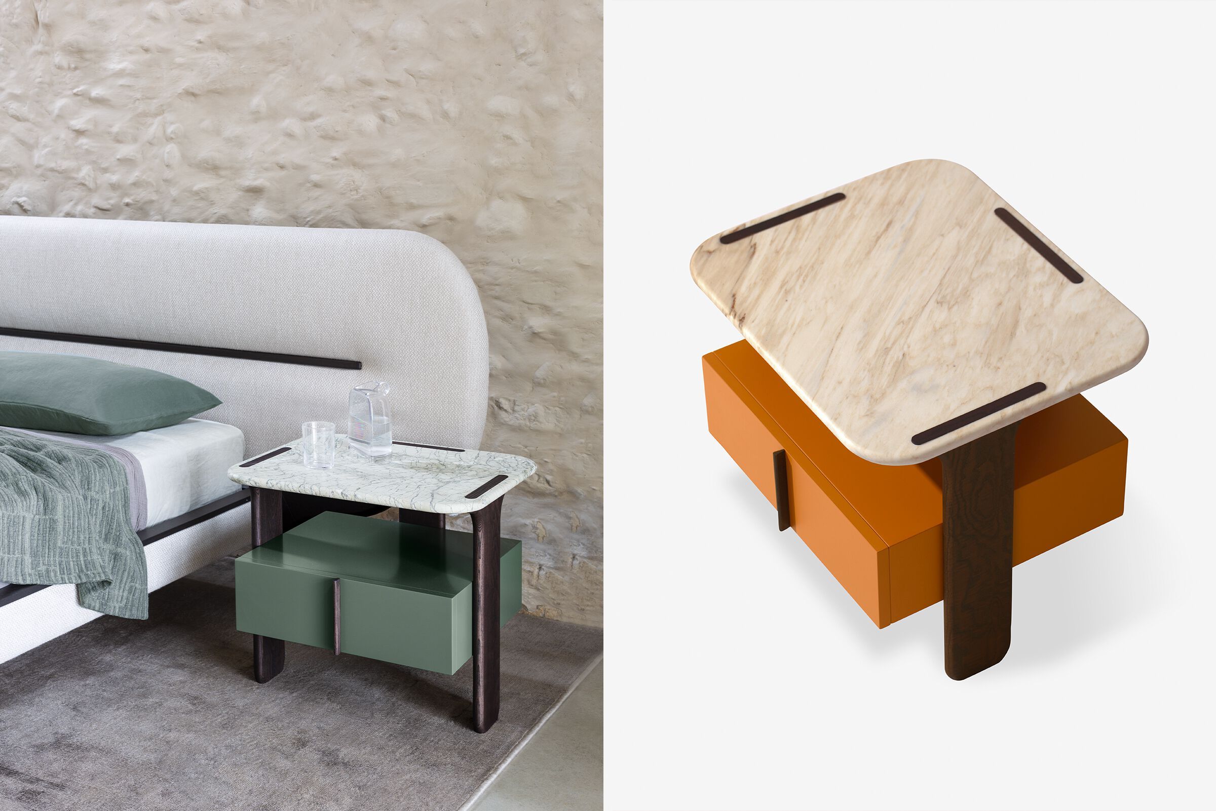 Прикроватная тумбочка с деревянным основанием и мраморной столешницей Carpanese Home TRIO N ARCH-00093312