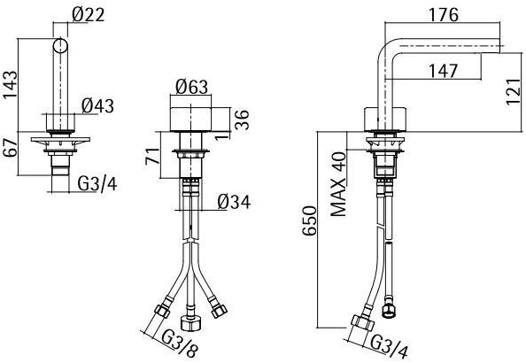 Quadrodesign Смеситель для раковины на 2 отверстия Stereo sun-id-1398446 - Вид №1