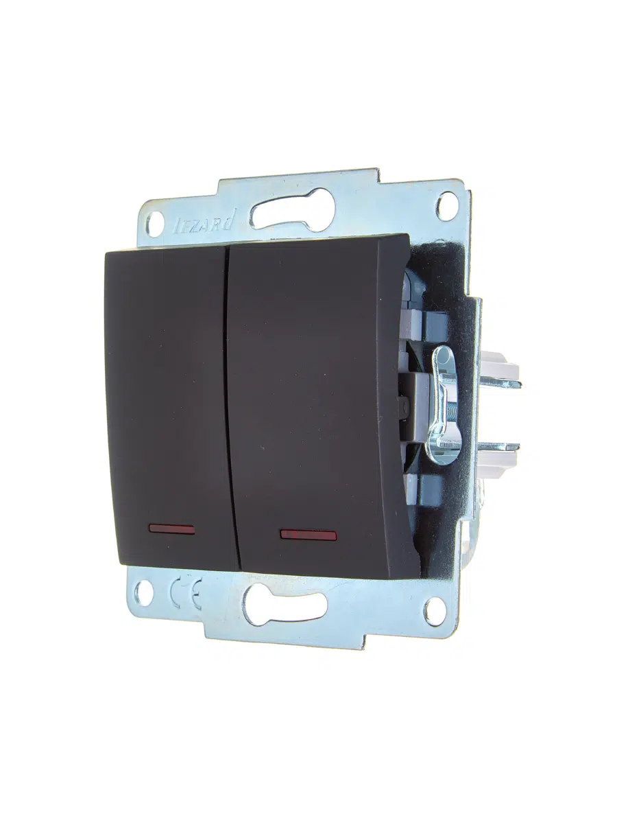 ASTI Выключатель двойной с подсветкой чёрный бархат механизм LEZARD 7081-4288-112 - Вид №2