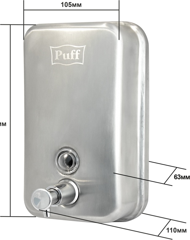1402.096 Дозатор для жидкого мыла из нерж стали матовый антивандальный 8608m PUFF  - Вид №8